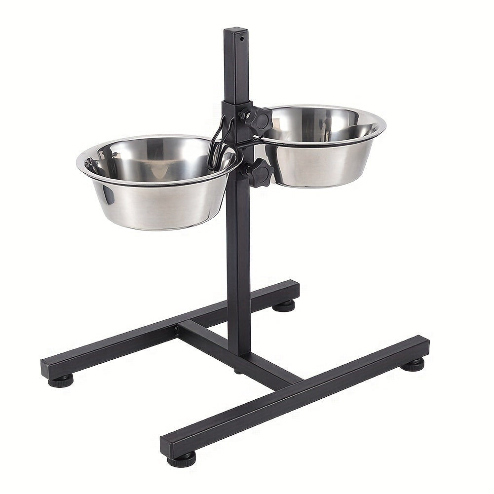 Double Bowl Dog Cat Feeder Elevated Raised Stand Feeding Food Adjustable Height