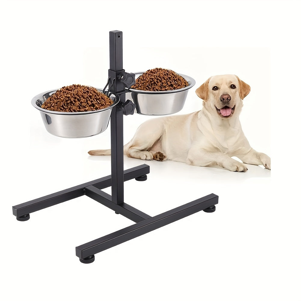 Double Bowl Dog Cat Feeder Elevated Raised Stand Feeding Food Adjustable Height