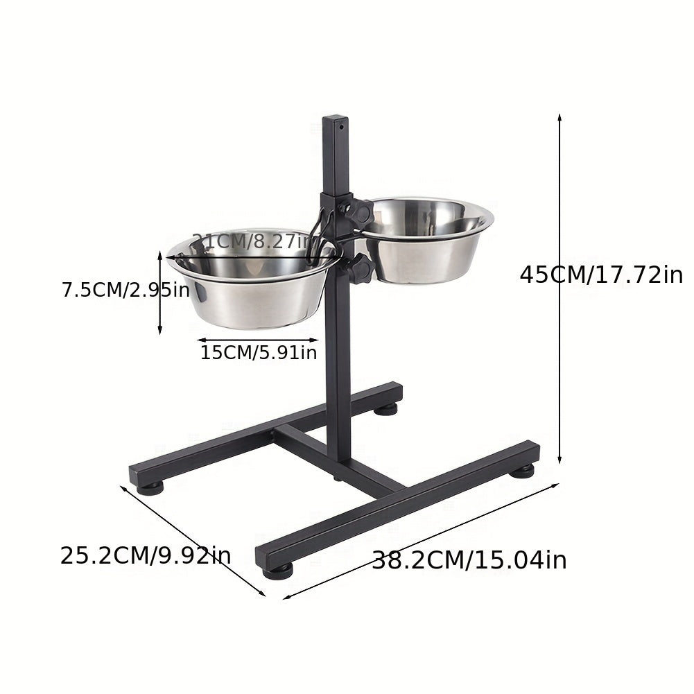 Double Bowl Dog Cat Feeder Elevated Raised Stand Feeding Food Adjustable Height