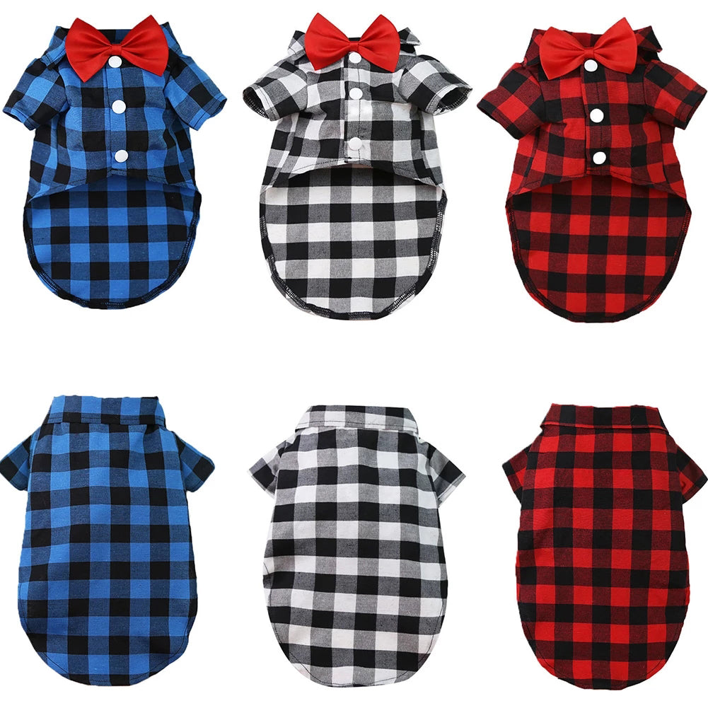 Dog Plaid Shirt Suit Wedding Dress For Teddy Small Medium Big Size Dog Pet Clothes Cat Spring Summer Autumn Wear