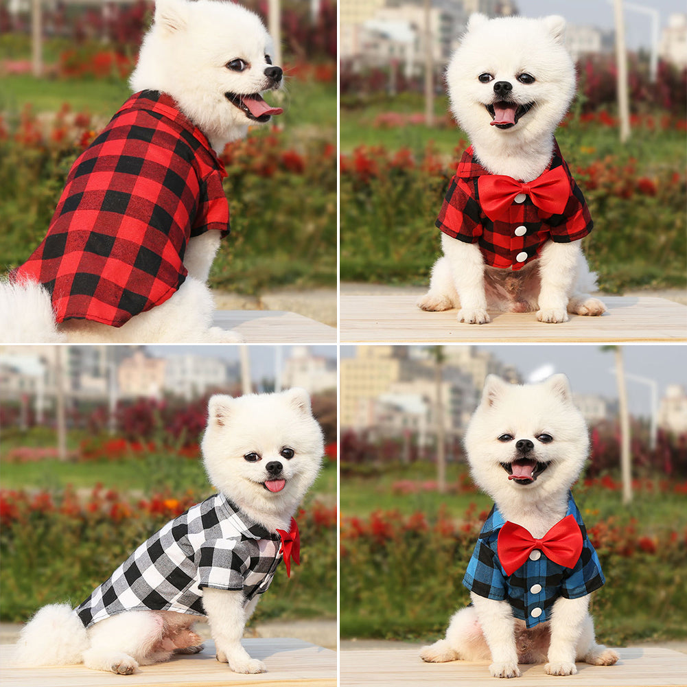 Dog Plaid Shirt Suit Wedding Dress For Teddy Small Medium Big Size Dog Pet Clothes Cat Spring Summer Autumn Wear