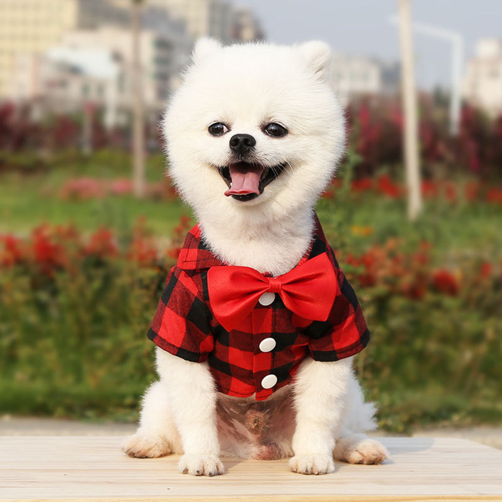 Dog Plaid Shirt Suit Wedding Dress For Teddy Small Medium Big Size Dog Pet Clothes Cat Spring Summer Autumn Wear