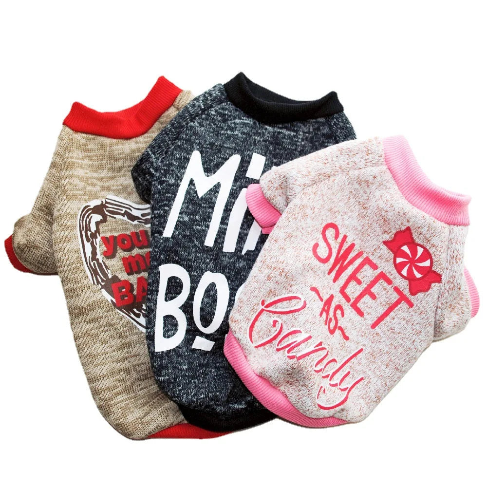 Christmas Pet Dog Sweater for Small Medium Dogs Letter Print Dog Jacket Inner Fleece Designer Winter French Bulldog Dog Clothes