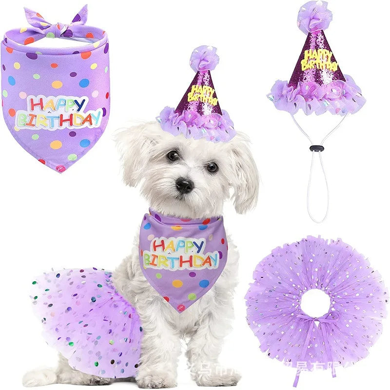 Pet Birthday Party Set Skirt Hat Bowtie for Dogs Gift Celebrating Pet Products Supplies All for Pets Puppy Cats Party Wholesale