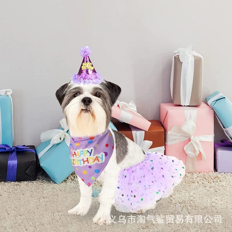 Pet Birthday Party Set Skirt Hat Bowtie for Dogs Gift Celebrating Pet Products Supplies All for Pets Puppy Cats Party Wholesale