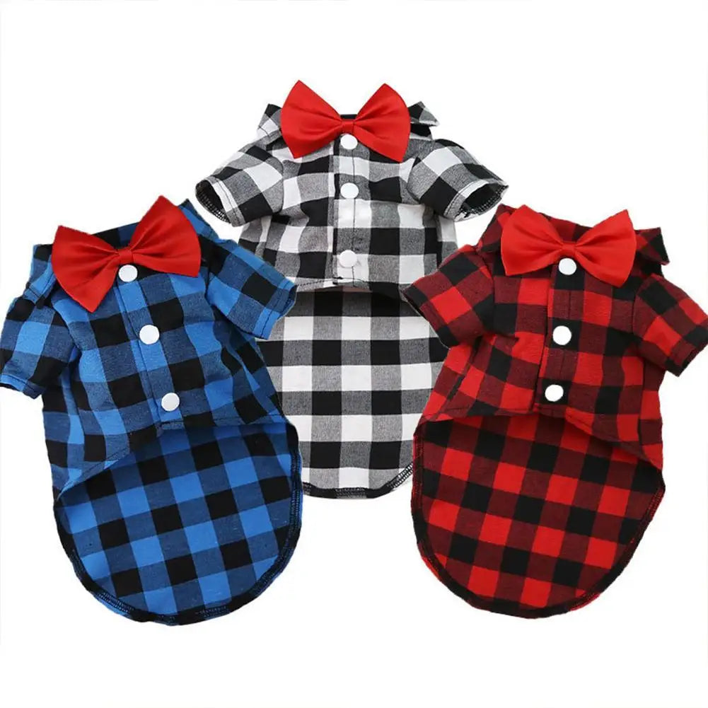 Dog Plaid Shirt Suit Wedding Dress For Teddy Small Medium Big Size Dog Pet Clothes Cat Spring Summer Autumn Wear