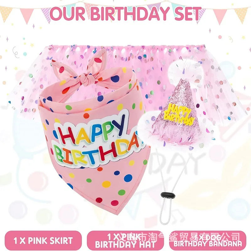 Pet Birthday Party Set Skirt Hat Bowtie for Dogs Gift Celebrating Pet Products Supplies All for Pets Puppy Cats Party Wholesale