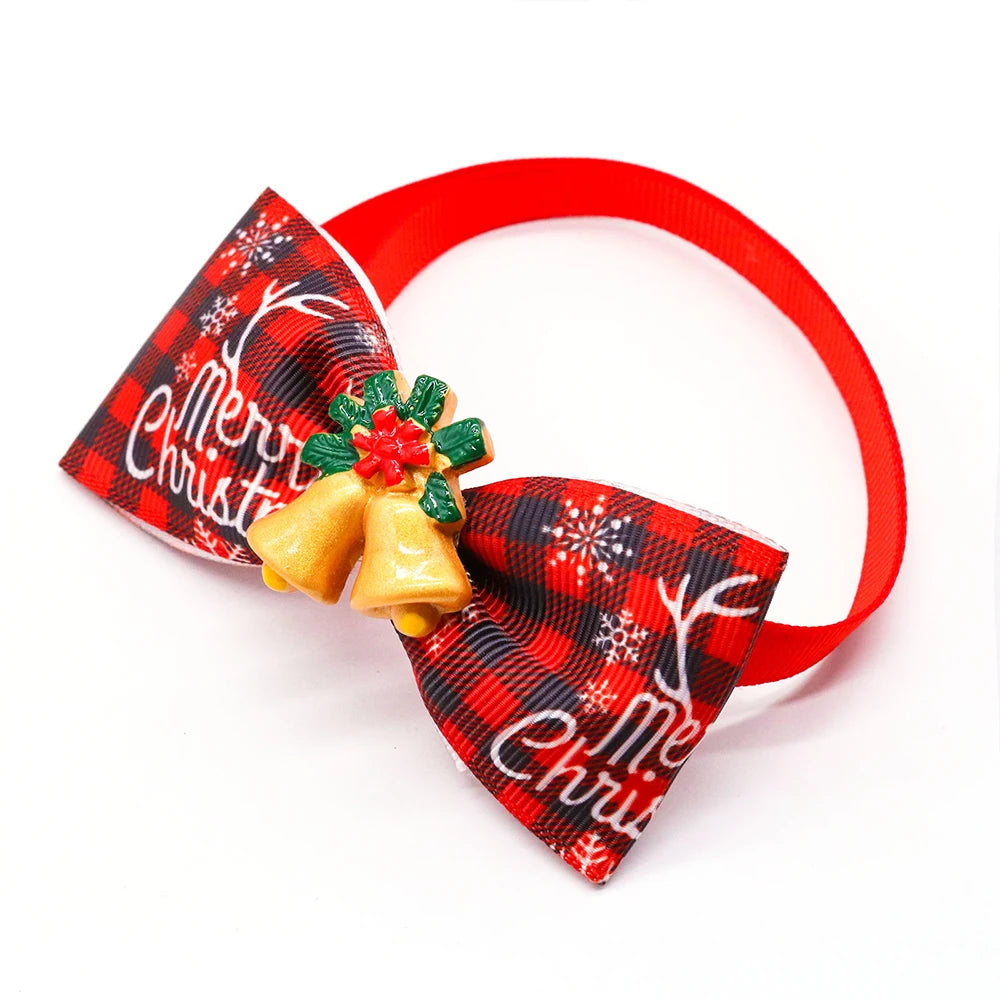 10PCS Christmas Pets Dogs Cat Bowties Adjustable Dog Collar Red Green Decorate Doggy Xmas Supplies for Small Dog Accessories