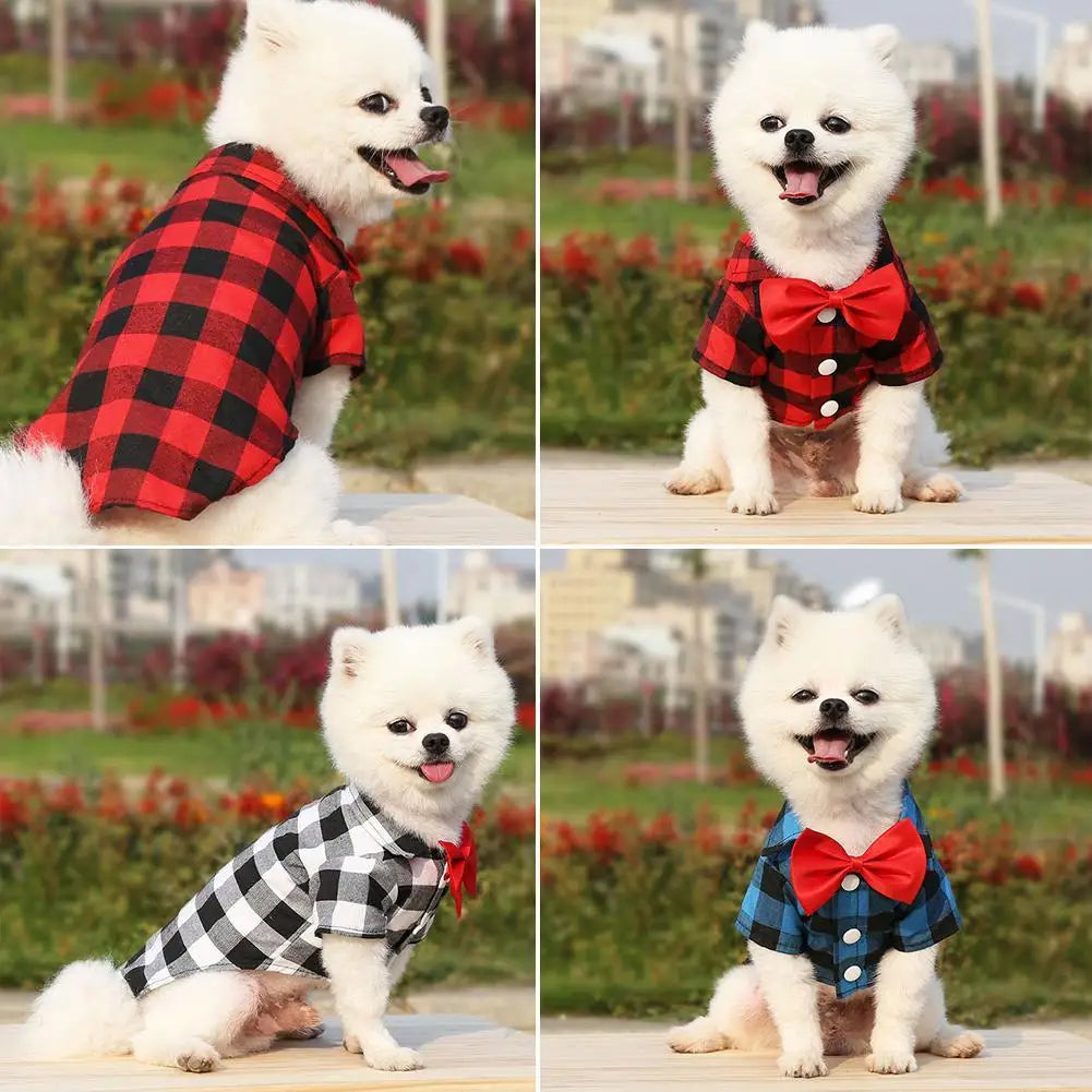 Dog Plaid Shirt Suit Wedding Dress For Teddy Small Medium Big Size Dog Pet Clothes Cat Spring Summer Autumn Wear