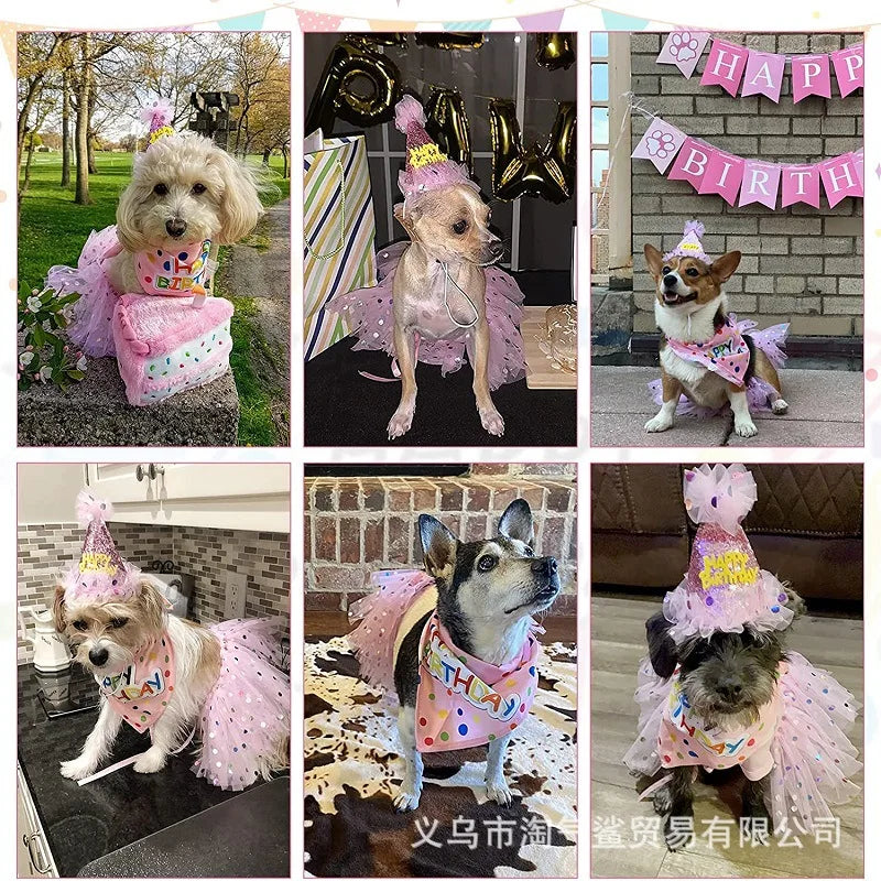 Pet Birthday Party Set Skirt Hat Bowtie for Dogs Gift Celebrating Pet Products Supplies All for Pets Puppy Cats Party Wholesale