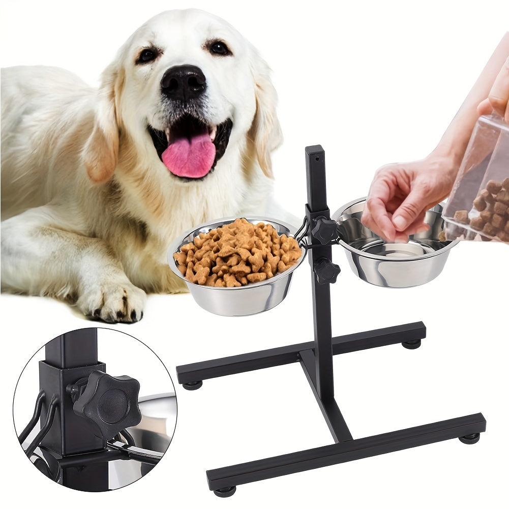 Double Bowl Dog Cat Feeder Elevated Raised Stand Feeding Food Adjustable Height