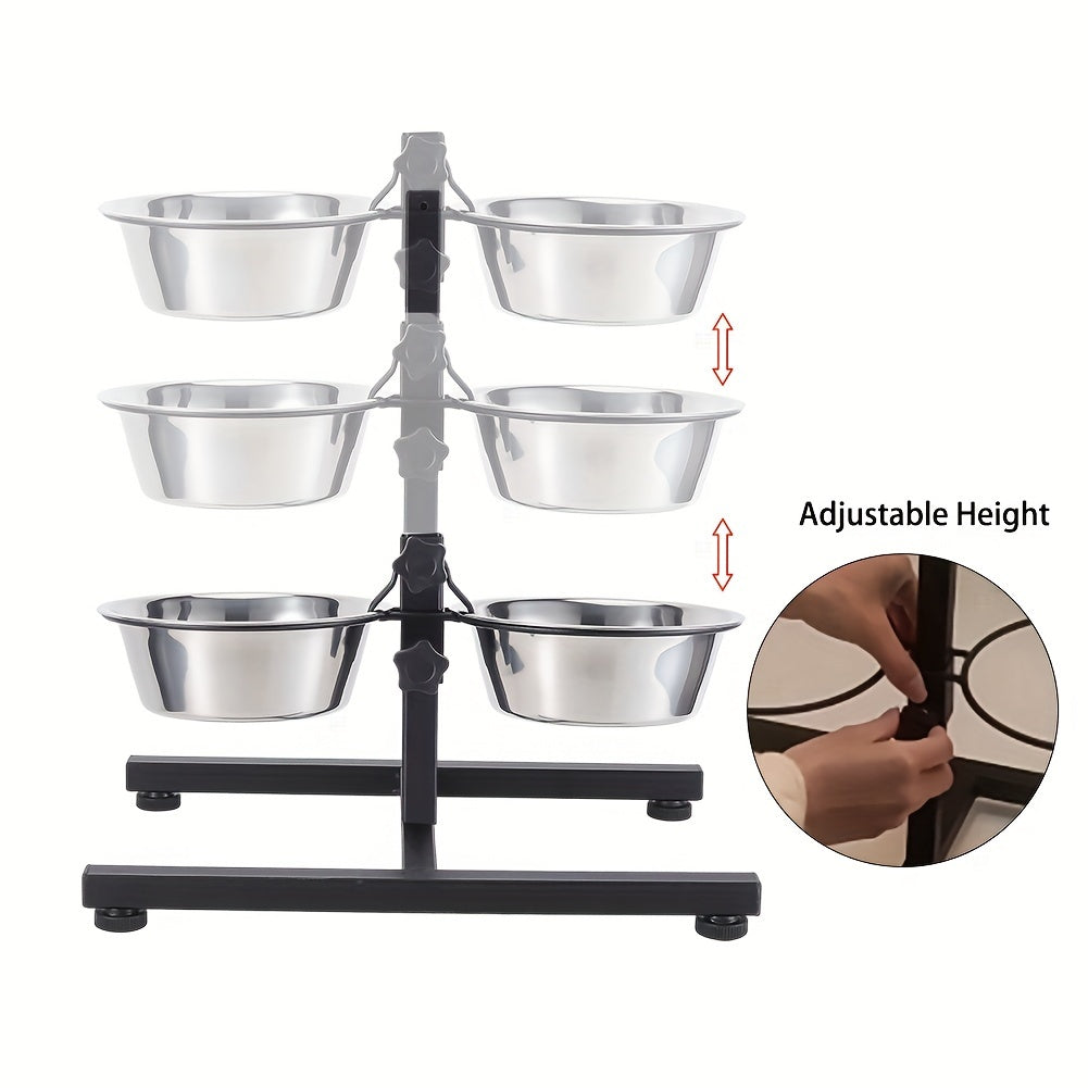 Double Bowl Dog Cat Feeder Elevated Raised Stand Feeding Food Adjustable Height